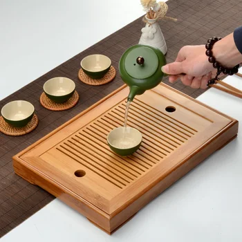 Kung Fu Set De Ceai Bambus Naturale Ceai Tava Dreptunghiulara Tradiționale Puer Din Lemn Tava De Ceai Chahai Masă De Ceai