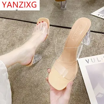 2021 Moda pentru Femei Pantofi de Vara Nou în aer liber de Mers pe jos Transparent Sandale Femei Formale Purta sandale Sexy Cristal Tocuri inalte