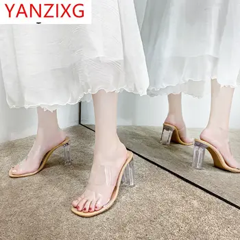 2021 Moda pentru Femei Pantofi de Vara Nou în aer liber de Mers pe jos Transparent Sandale Femei Formale Purta sandale Sexy Cristal Tocuri inalte