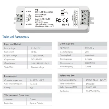 LED RGB Controller 12V 24V DC 12A RF 2.4 G Wireless de Control de la Distanță Inteligent Acasă Wifi Controler RGB Dimmer pentru LED Strip Lumina