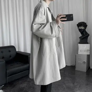 2020 Bărbați Vrac Supradimensionate Canadiană Mid-lungime Trendy Frumos Sacou Gri/negru Trench Lung Stil de Haine de Moda de Îmbrăcăminte exterioară