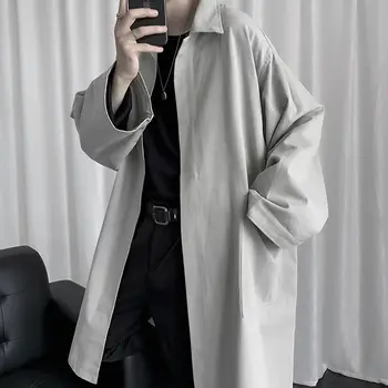 2020 Bărbați Vrac Supradimensionate Canadiană Mid-lungime Trendy Frumos Sacou Gri/negru Trench Lung Stil de Haine de Moda de Îmbrăcăminte exterioară