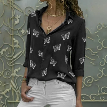 Femei de moda Fluture de Imprimare Bluza Tricou 2021 Primavara-Vara Casual cu Maneci Lungi Doamnelor V Gât Butoane Topuri Bluze Largi