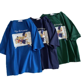 E-BAIHUI din Bumbac Tricou Femei Maneci Scurte T-shirt de Vara Tricouri Topuri de Desene animate de Imprimare tricouri Largi Echipajul Gât Harajuku Topuri