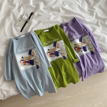 E-BAIHUI din Bumbac Tricou Femei Maneci Scurte T-shirt de Vara Tricouri Topuri de Desene animate de Imprimare tricouri Largi Echipajul Gât Harajuku Topuri