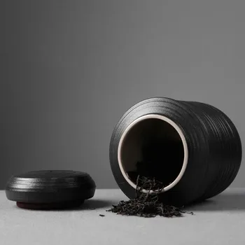 Ceramica Neagra De Ceai Poate De Călătorie Portabil Ceai Caddy Borcan Sigilat Capacitate Mare De Bomboane De Depozitare Condimente Cutii De Ceai Castron De Zahăr